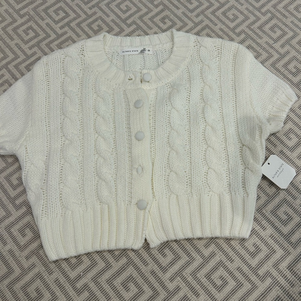 Altar'd State Ivory Cable Knit Cardigan